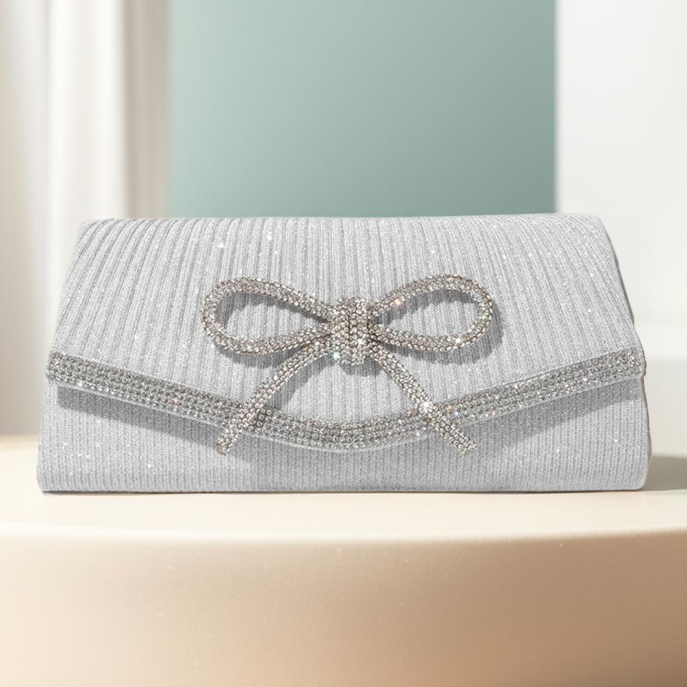 Glitter Rhinestone Shoulder Bag Women Clutch Purse Bow Handbag Adjustable Strap Wedding Party Prom Purse