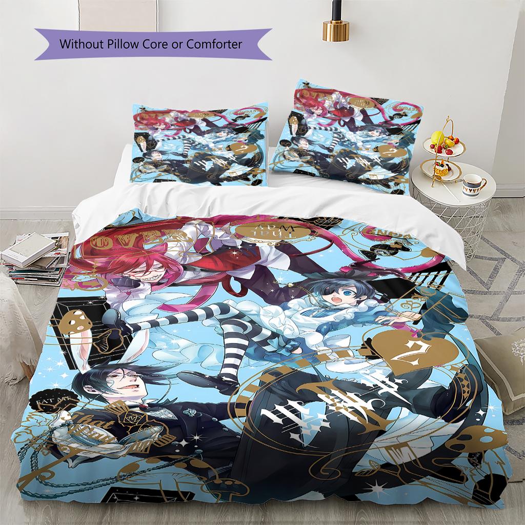 Black Butler Pattern Bedding,Quilt Set Quilt Cover Pillowcase Home Birthday Gift (1 * Duvet Cover + 2 * Pillowcase, Without Core)