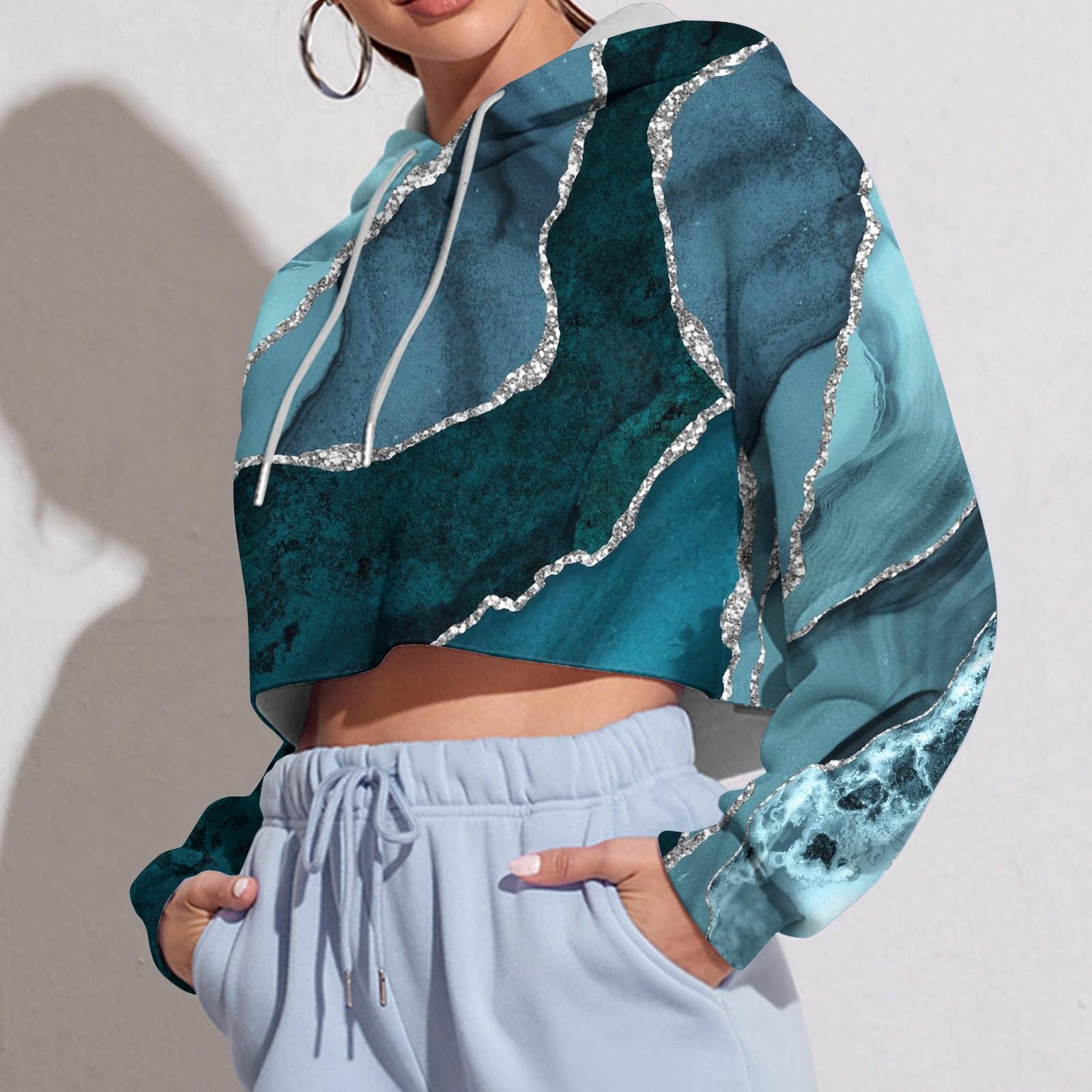 

Женская толстовка с капюшоном и длинным рукавом с принтом, короткая модная толстовка с капюшоном XL