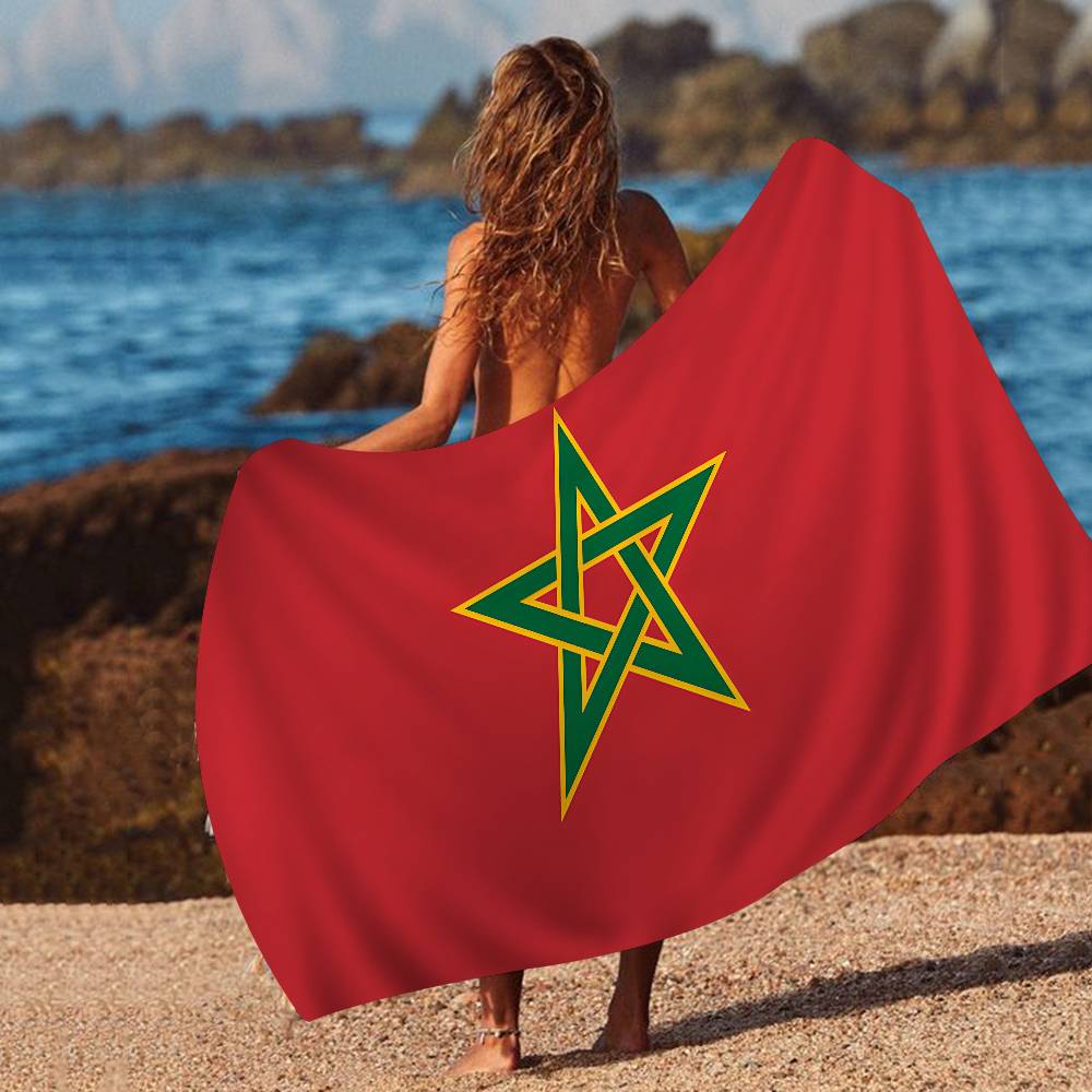 Morocco Map Flag Microfiber Beach Towel Absorbent Quick dry Soft Yoga Swimming Resort Mountain Climbing Towel