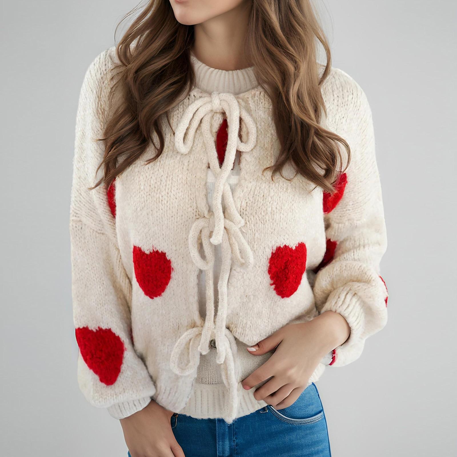 

Вышивка в виде сердца с круглым вырезом и зимний свитер, повязка на кардиган, вязаный кардиган, куртка для женщин XL