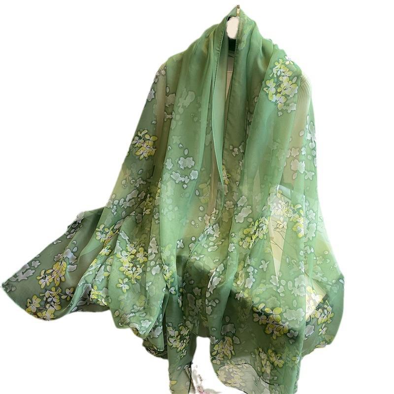 Floral Temperament Simulation Silk Large Shawl Commuting Sunscreen Light Luxury Silk Scarf Yourou Yarn Scarf Women's Large Size Fashion