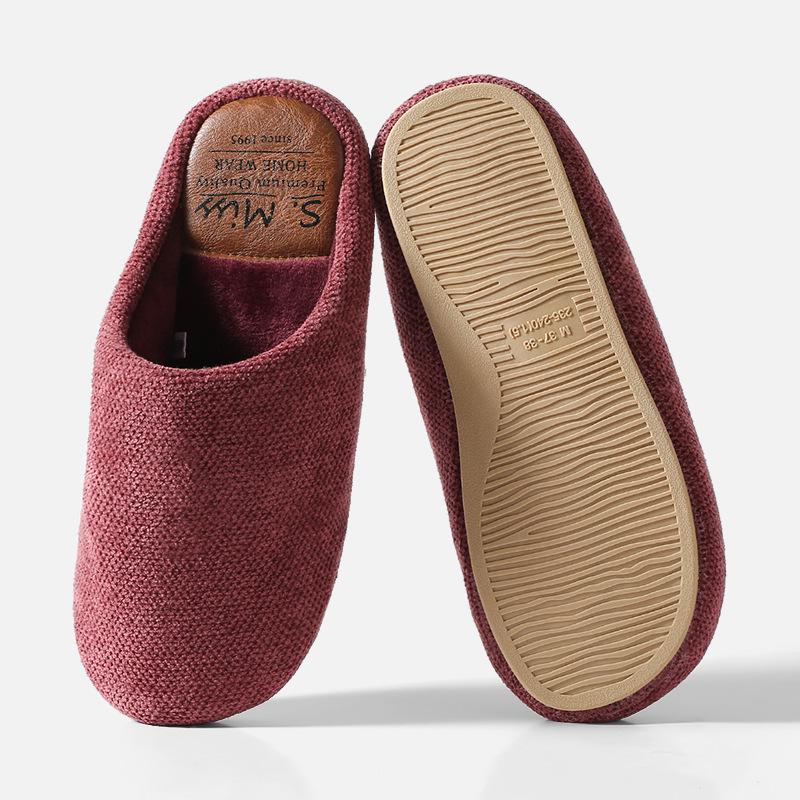 Chenille Men's Indoor Half-Covered Heel Non-Slip Cotton Slippers for Couples