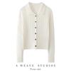 Women's Red Pure Cashmere Ribbed Knit Cardigan - Age-Defying Short Jacket with Lapel (2026)