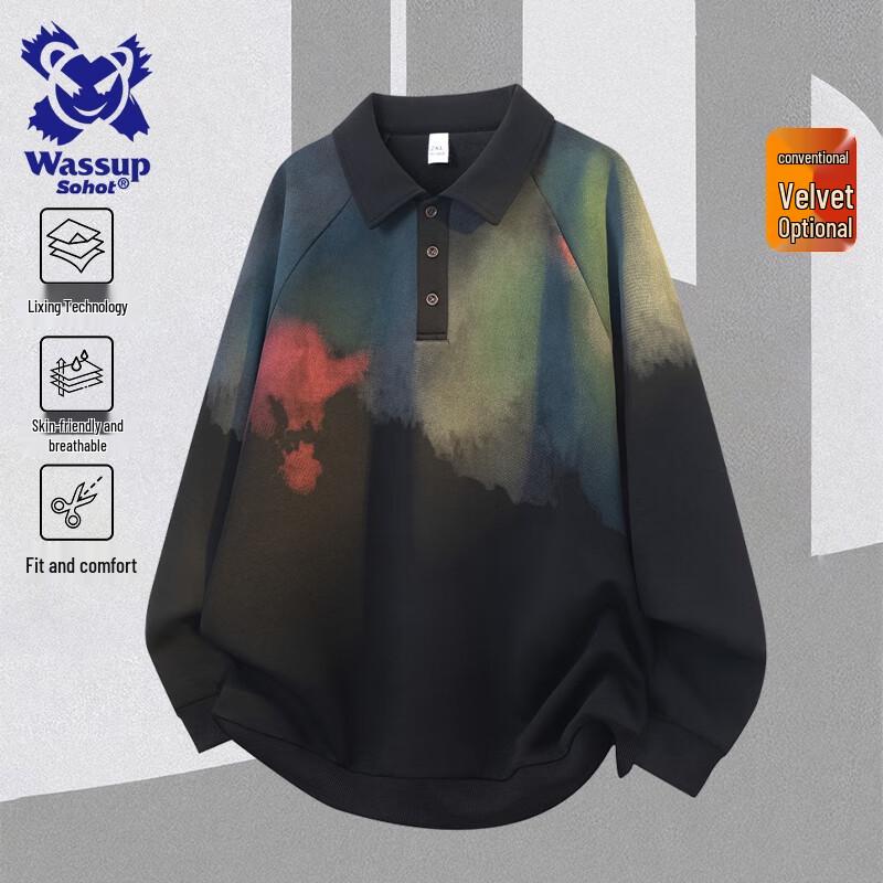 Wassup Sohot Men s Tie-Dye Polo Hoodie 4XL