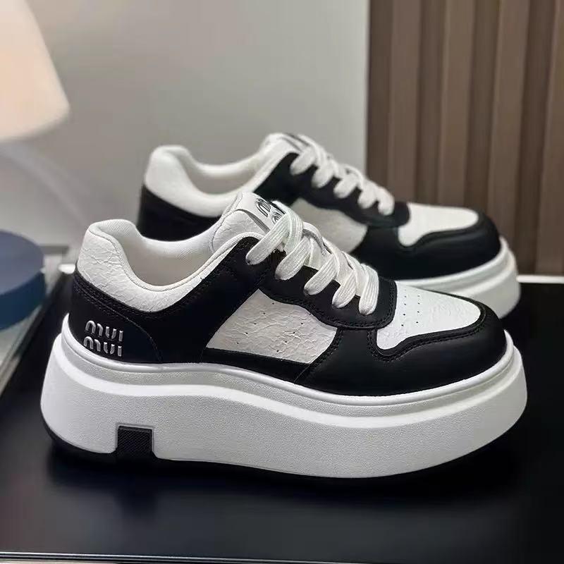 Platform Casual Sneakers For Women Lace Up Chunky Sole Fashion Shoes 35 чёрный