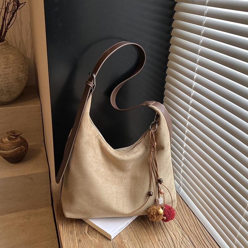 Suede bag large-capacity women's bag 2025 new high-end atmospheric shoulder messenger bag commuter versatile tote bag