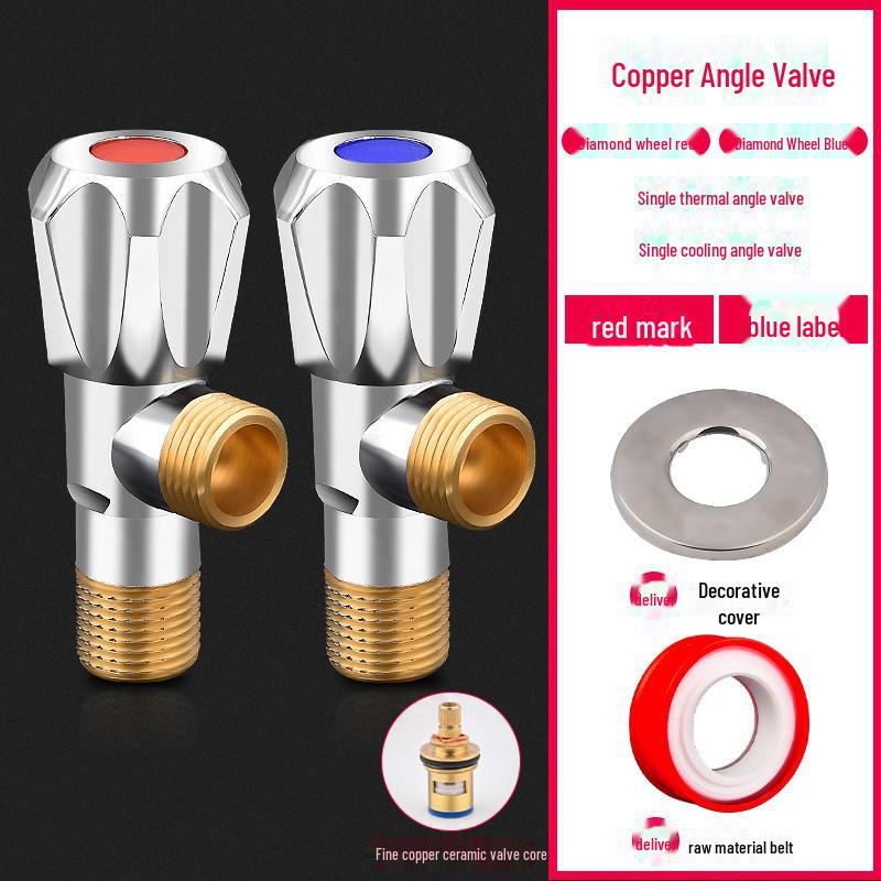 All-Copper Triangular 4-Point Valve: 304 Stainless Steel, Hot/Cold Water Heater, Three-Way Inlet, Dual Outlet Stop Valve