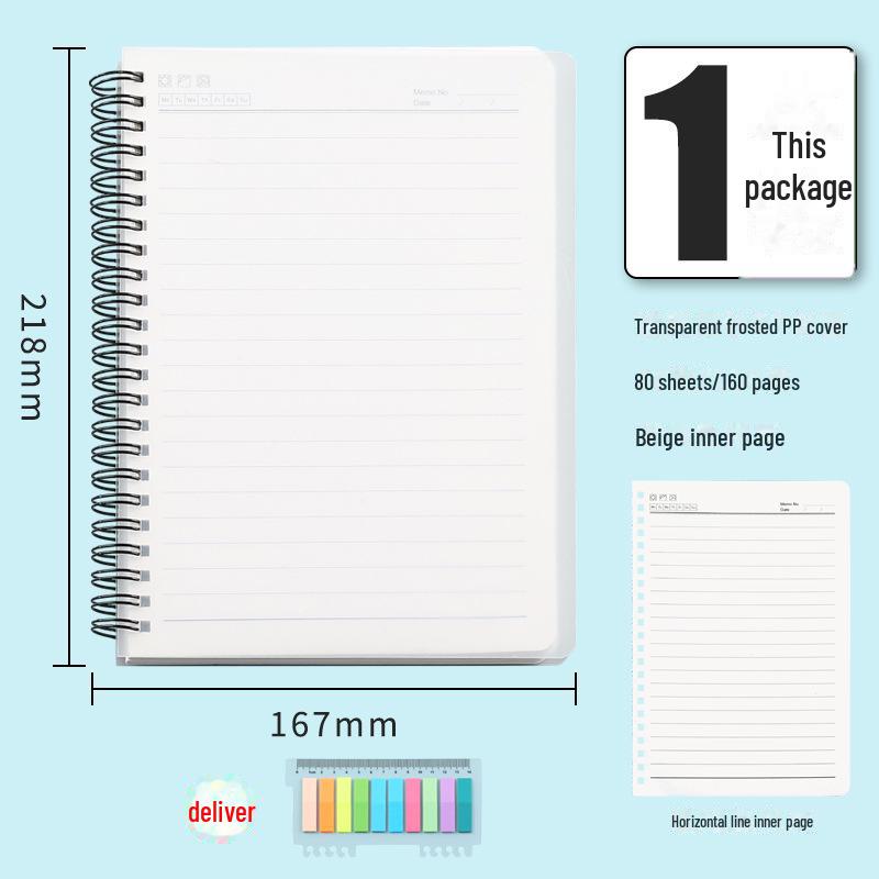 A5 Thickened PP Spiral Notebook - Business & Student Use with Creative Horizontal Lines