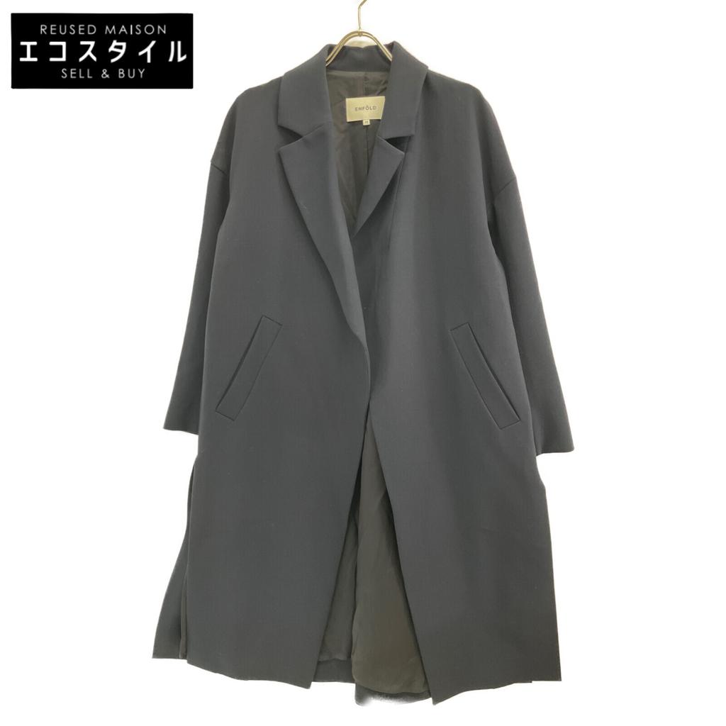 ENFOLD 300CS230-0460 Navy Double Cross Slit Overcoat Coat 38 NavyUsed