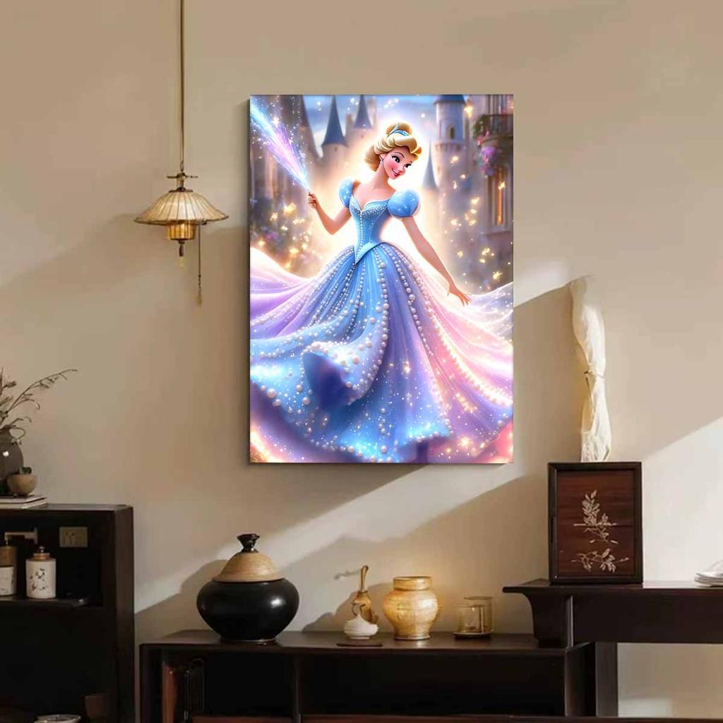Magic Castle Cinderella Pearl-Inlaid Frameless Art | Handmade Pearl Craft, Magic Castle Theme, for Luxury Fairy Tale Home Decor & Gift Option