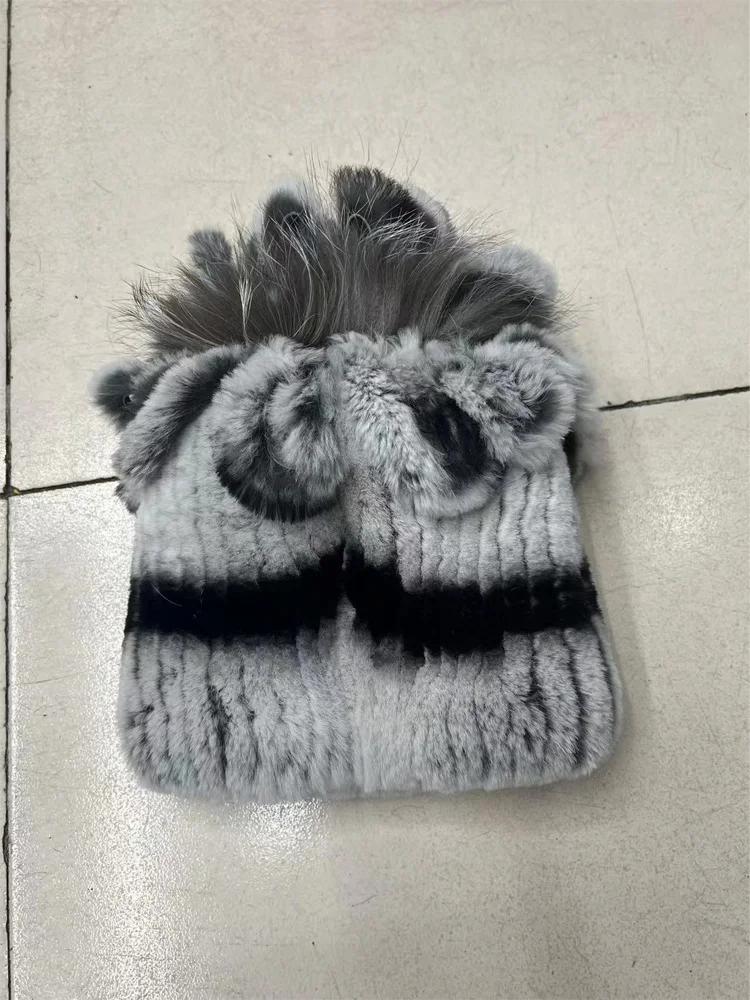 Luxury Russian Winter Women Fur Hat Handmade Natural Rex Rabbit Fox Fur New Warm Windproof Chic Soft Female Beanies