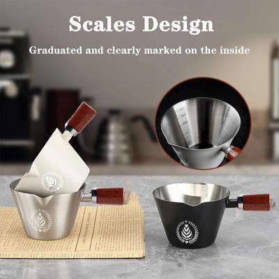 [Measuring Cup] Stainless Steel Espresso Cup | Wooden Handle & Dual Spouts