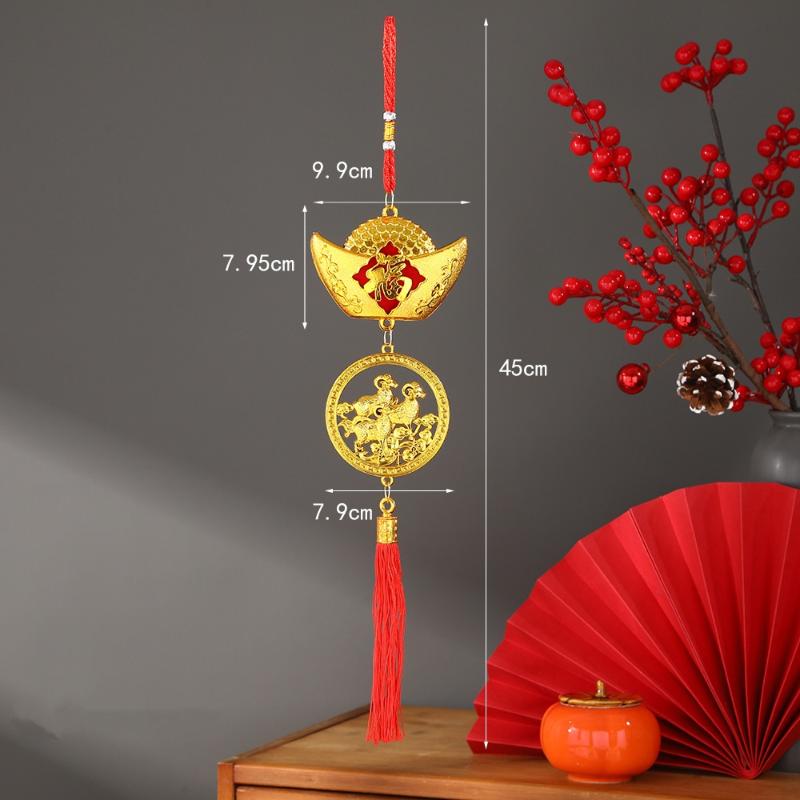 2027 Chinese New Year Goat Hanging Ornaments Gold Lucky Red Tassels Spring Festival Home Wall Decor