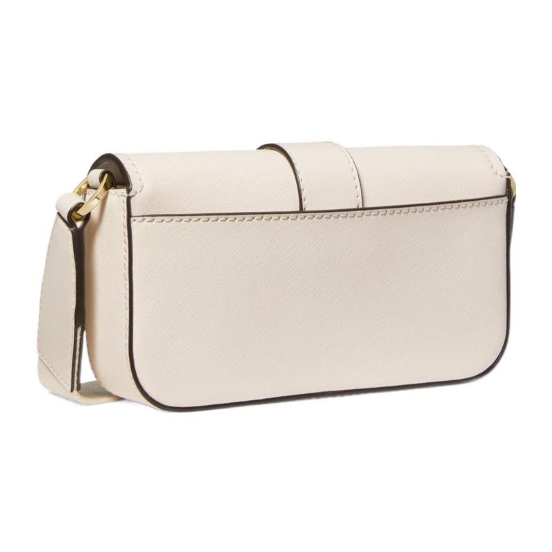 Michael Kors Greenwich Solid Color Gold Letter Logo Logo Flap Leather Shoulder Crossbody Bag Extra Small Women's Cream White