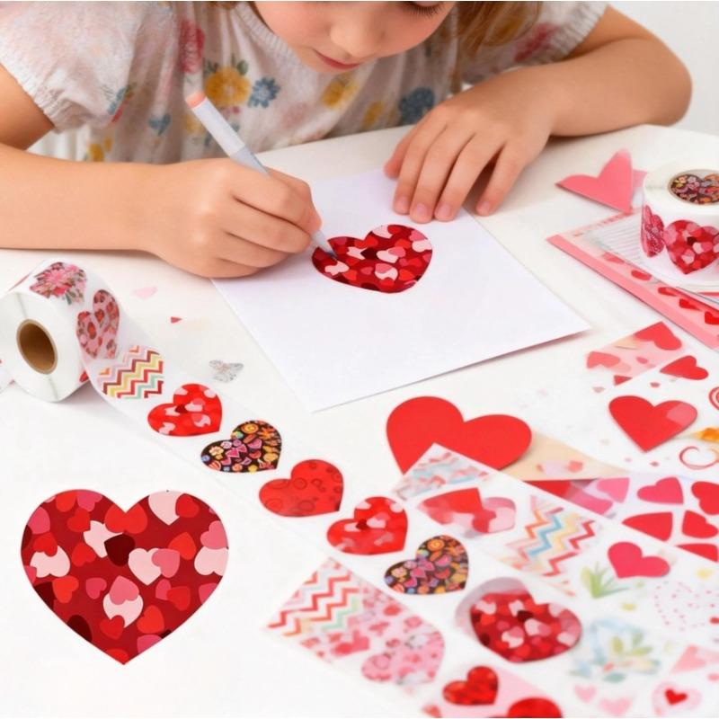 1 set/500pcs Heart Shape Adhesive Stickers - Gift Wrapping Scrapbooking Wedding Birthday Party Supplies