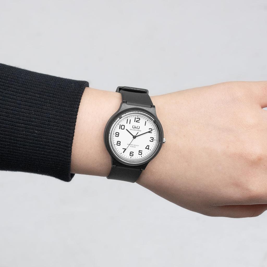 Citizen Analog Solar Water Resistant to 10 Urethane Model Q&Q Men's Watch, ATM, Strap, Black, E04A-002VK