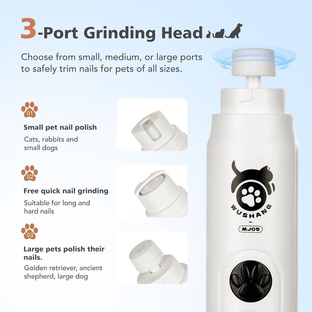Dog Nail Grinder 3-Speed Vibration Quiet Electric Pet Nail Trimmer with Digital Display Rechargeable USB-C Cat & Dog Nail File