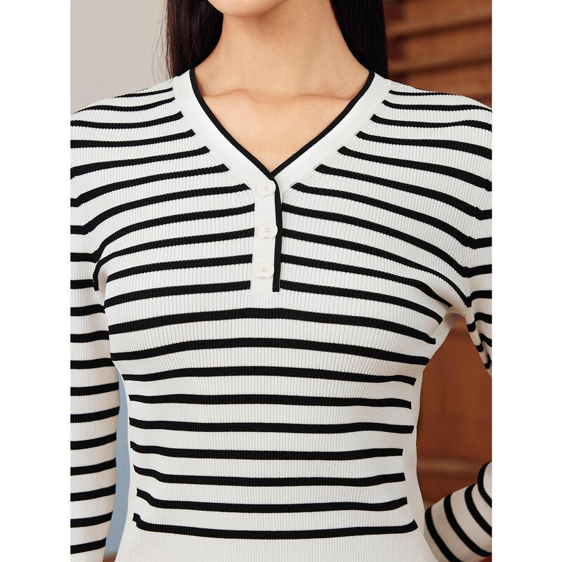 JUZUI Women's 2025 Spring Striped Knit Pullover Sweater