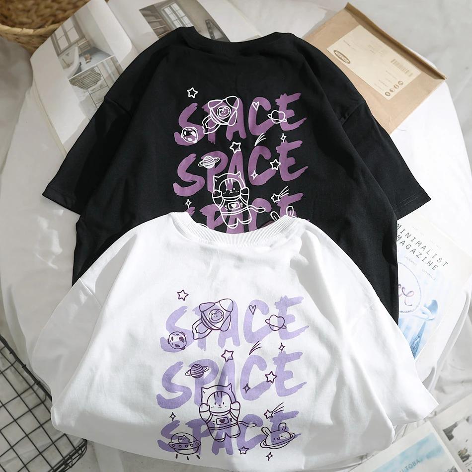 American Street Fun T-shirt Female Short Sleeved Summer Retro Harajuku Style Bf Pure Cotton Loose Couple Top Trendy Men  Women