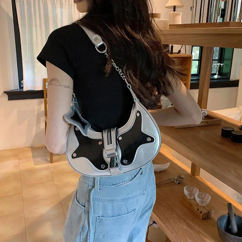 Women's Bag New French Niche Fashion Splicing Underarm Bag Simple and Popular Shoulder Handbag