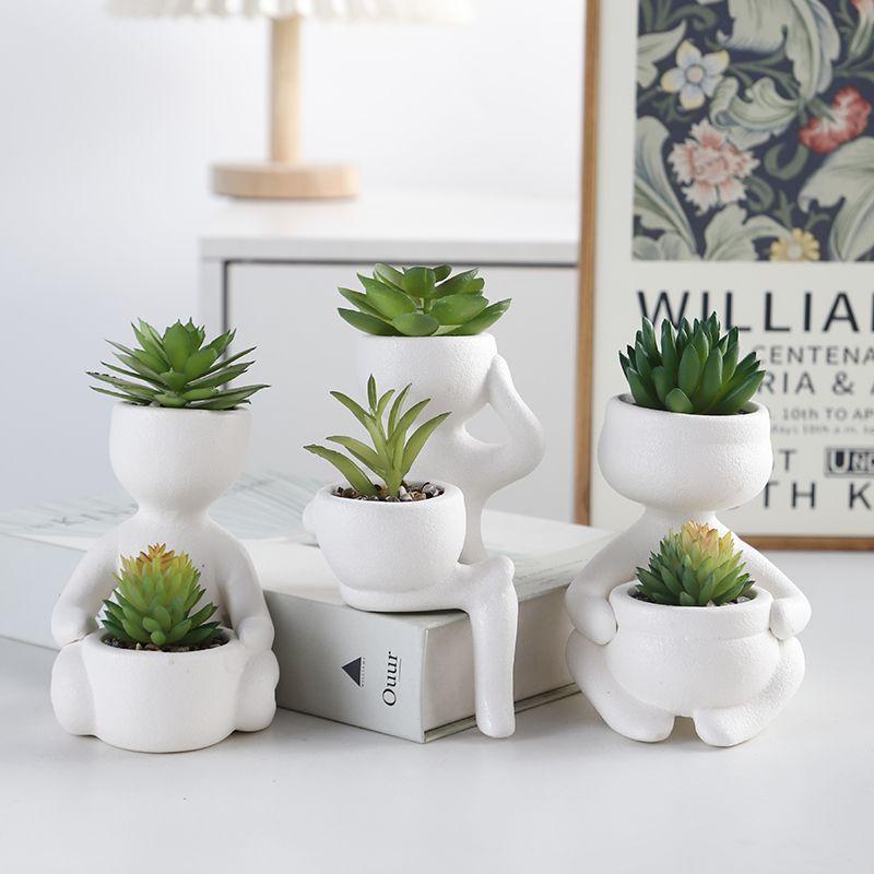 Nordisk Suckulent Keramik Liten Blomkruka Kontorsskrivbord Söt Dekoration Imitation Karaktär Grön Växt Krukväxt Vas Blomkruka