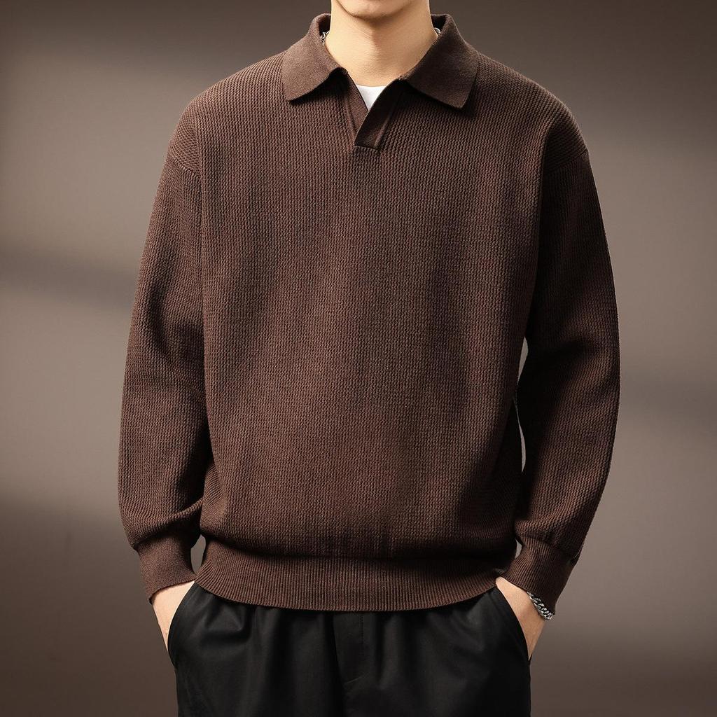 Luxury British Retro Seagull Collar Polo Men's Autumn/Winter Knit Sweater