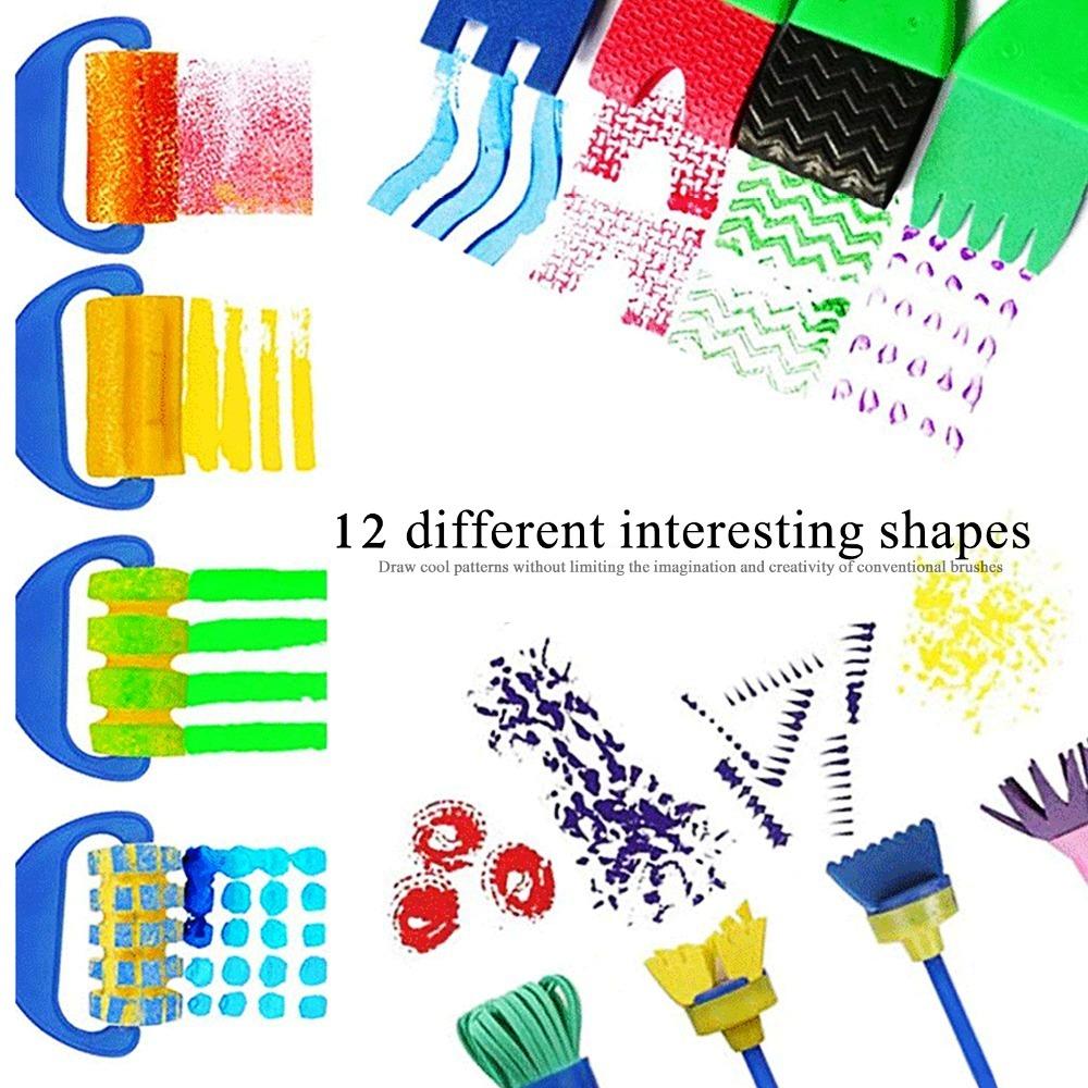 12PCS Roller & Stamp Combo Painting Sponge Brush Gentle Texture DIY Drawing Tools Handmade Painting