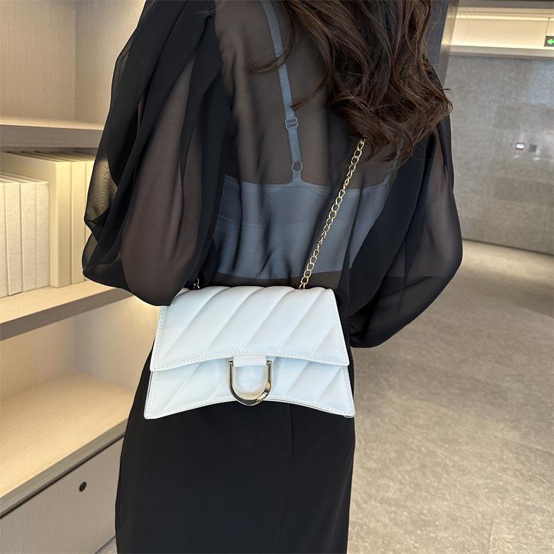 Fashion Striped Girl Small Square Bag Retro Pure Color Ladies Shoulder Bag Korean Classic Chain Girl Crossbody Bag