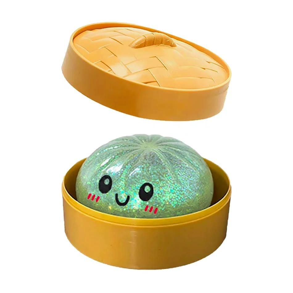 Simulation Essen Knödel Squishy Knetball Buntes Sensorisches Fidget Spielzeug mit Dampfgarer zur Stressbewältigung Heim-Schreibtisch-Dekoration Geschenk