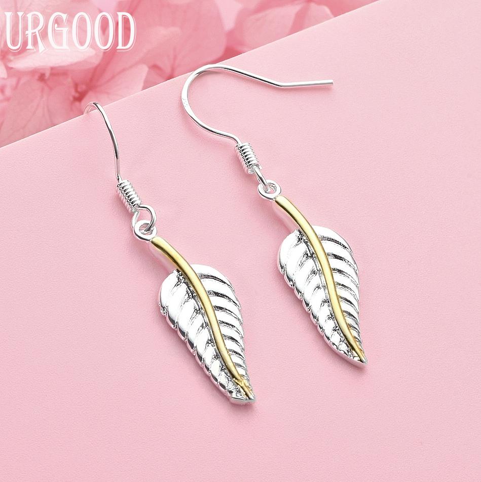 925 Sterling Silver Fashion Leaf Pendant Earrings Wedding Jewelry