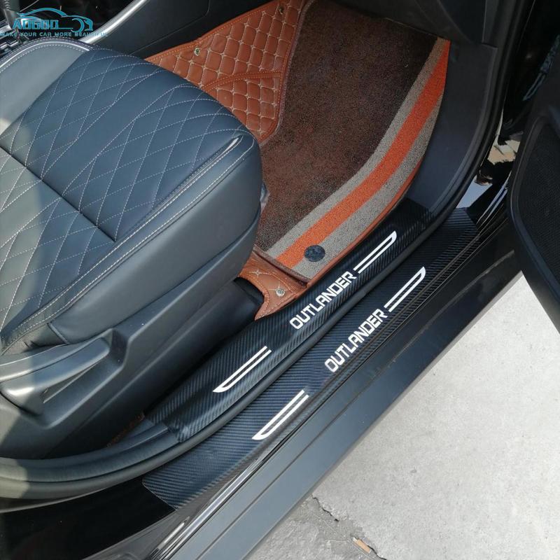 Για Mitsubishi Outlander 2013 2016 2018 Δερμάτινα αυτοκόλλητα μαρσπιέ πόρτας αυτοκινήτου Προστασία πλάκας από ανθρακονήματα κατωφλίου