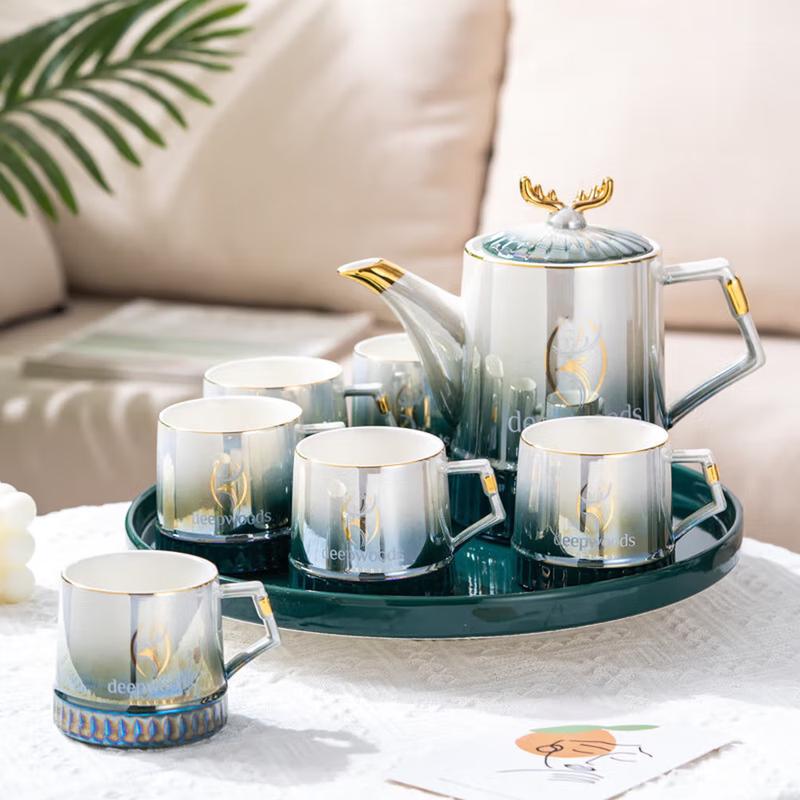 Gradient Green Ceramic Flower Tea Set