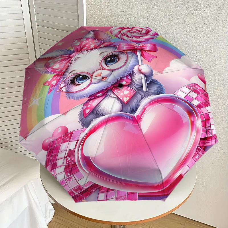 1pc Kitty Heart Pattern Umbrella Design Automatic Opening and Closing Umbrella, High-quality Travel Umbrella, c1128235