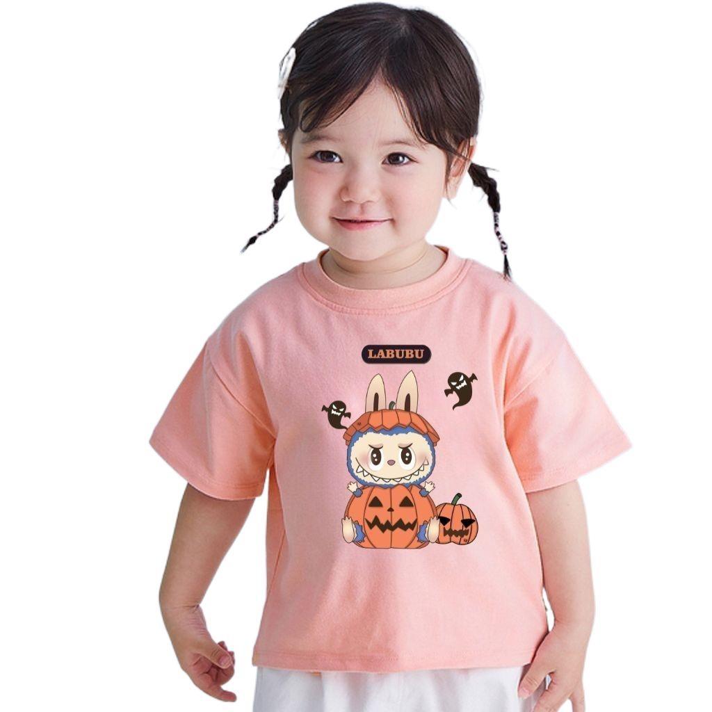 

Labubu Cartoon Girl Short Sleeved T-shirt, Soft and Breathable Children s Round Neck T-shirt 110