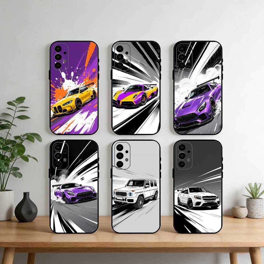 Manga-Style Sports Car Phone Case For Samsung S25,S24,S21,S22,S23,S30,Ultra,S20,Plus,Fe,Note,10,9,5G Black Cover