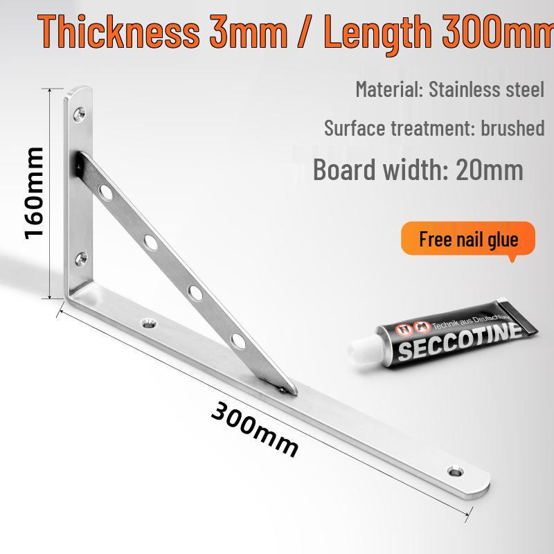 No-Drill Stainless Steel Triangle Shelf Bracket - Storage Rack Support Corner Code