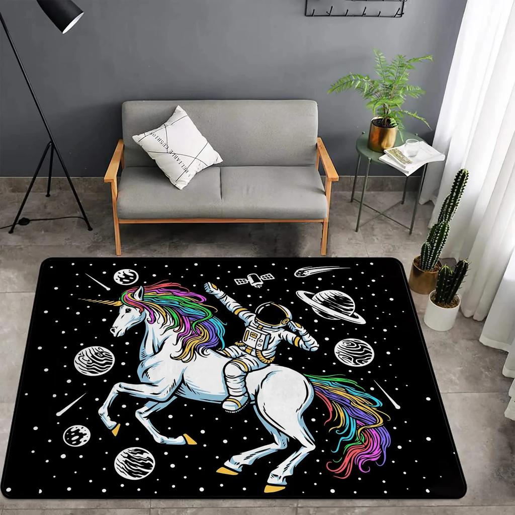 Kreskówkowy Astronaut Kosmiczny Dywan Planeta Kosmonauta Podróż w Kosmosie Nadruk Dywanik dla Chłopca Dziewczynki Sypialnia Salon Wewnątrz Mała Mata Podłogowa
