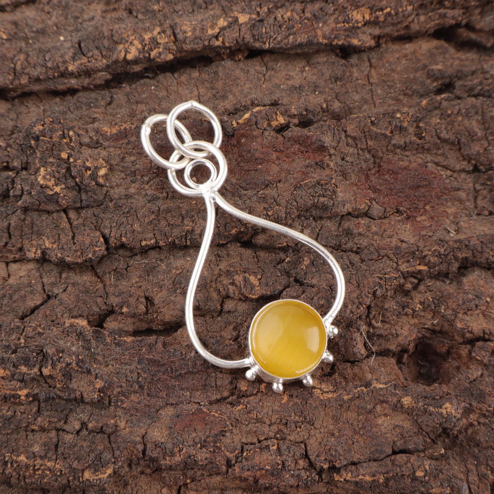 

Round Yellow Cat S Eye Gemstone Sterling Silver Best Friend Gift Wedding Pendant PP-40-49