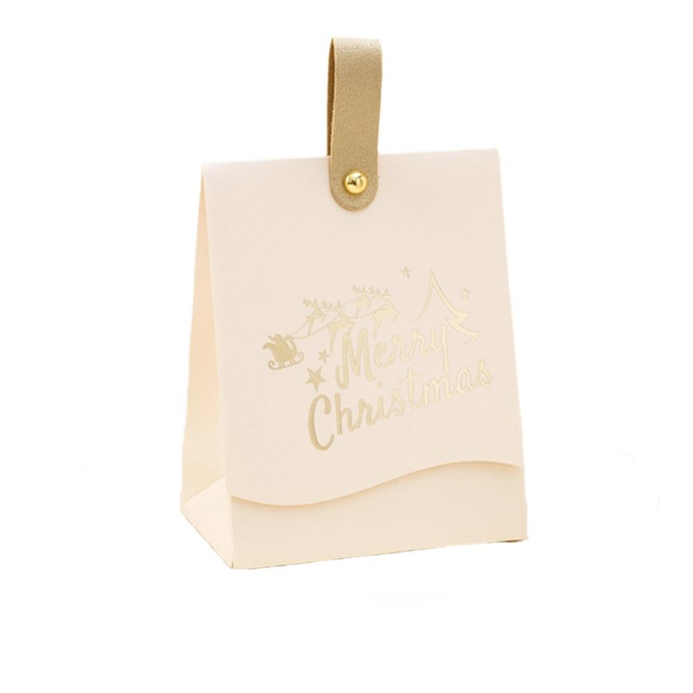 10PCS with Leather Handles Merry Christmas Candy Gift Box Hot-Stamped Cookie Package Bag Banquet