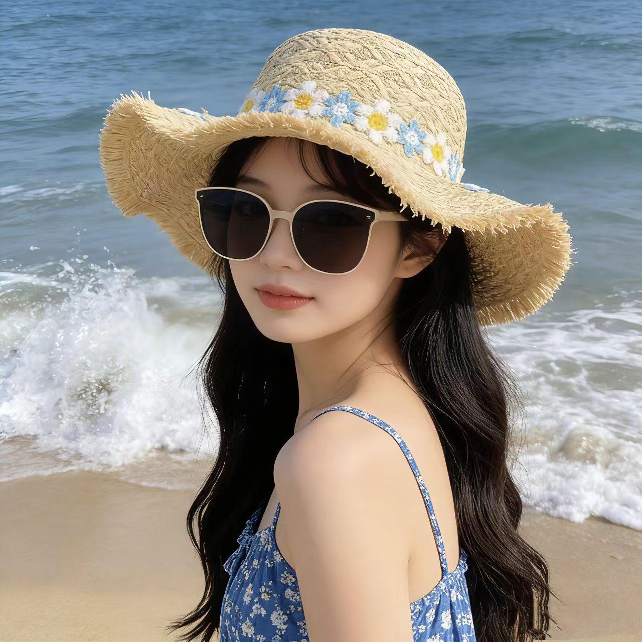 

Straw hat big brim summer sun hat travel vacation beach hat sun hat M（56-58cm）