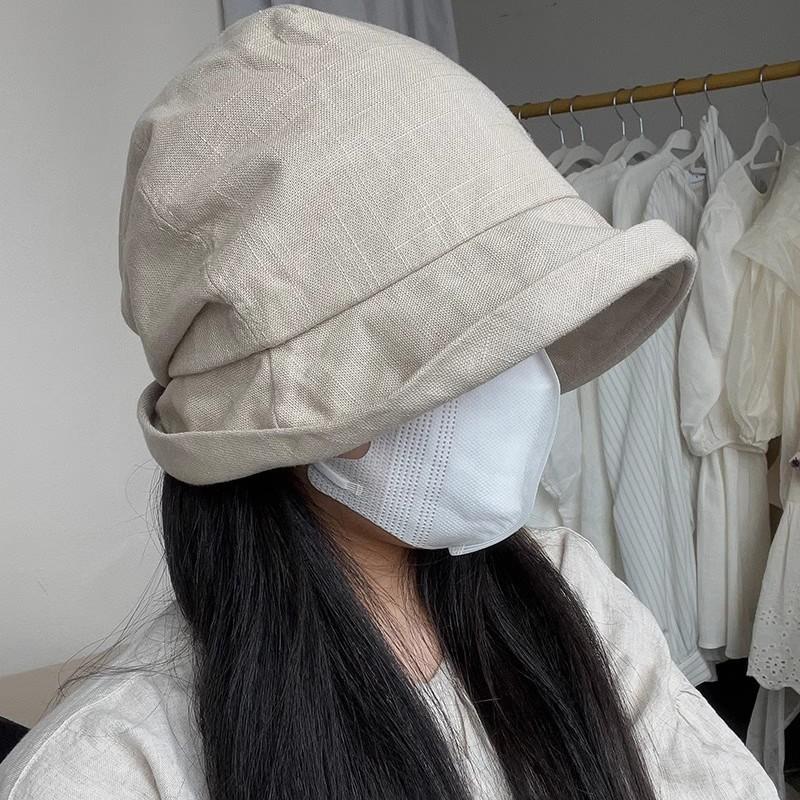 Cotton and linen pleated bucket hat lazy wind small brim summer breathable linen basin hat, wrap head, ladies