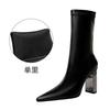 Bigtree Shoes Mid-Calf Boots Chunky Block Heels Women Boots Pointed High-Heeled Boots Lady Pu Leather Boots Autumn Winter Shoes