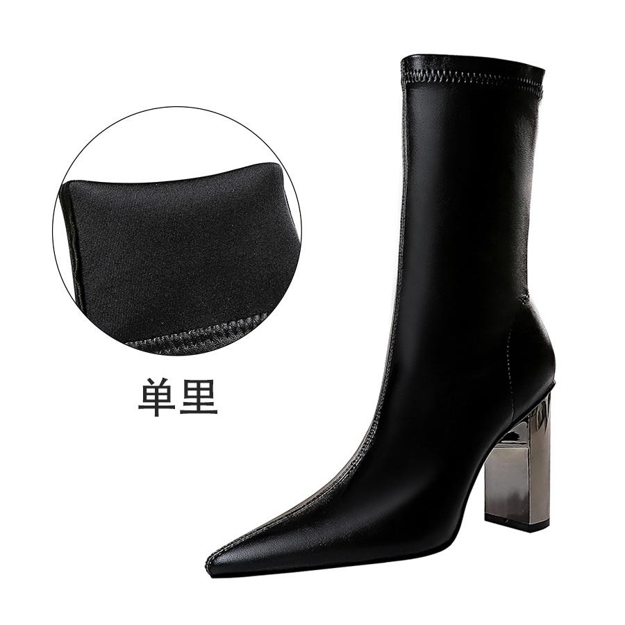Bigtree Shoes Mid-Calf Boots Chunky Block Heels Women Boots Pointed High-Heeled Boots Lady Pu Leather Boots Autumn Winter Shoes