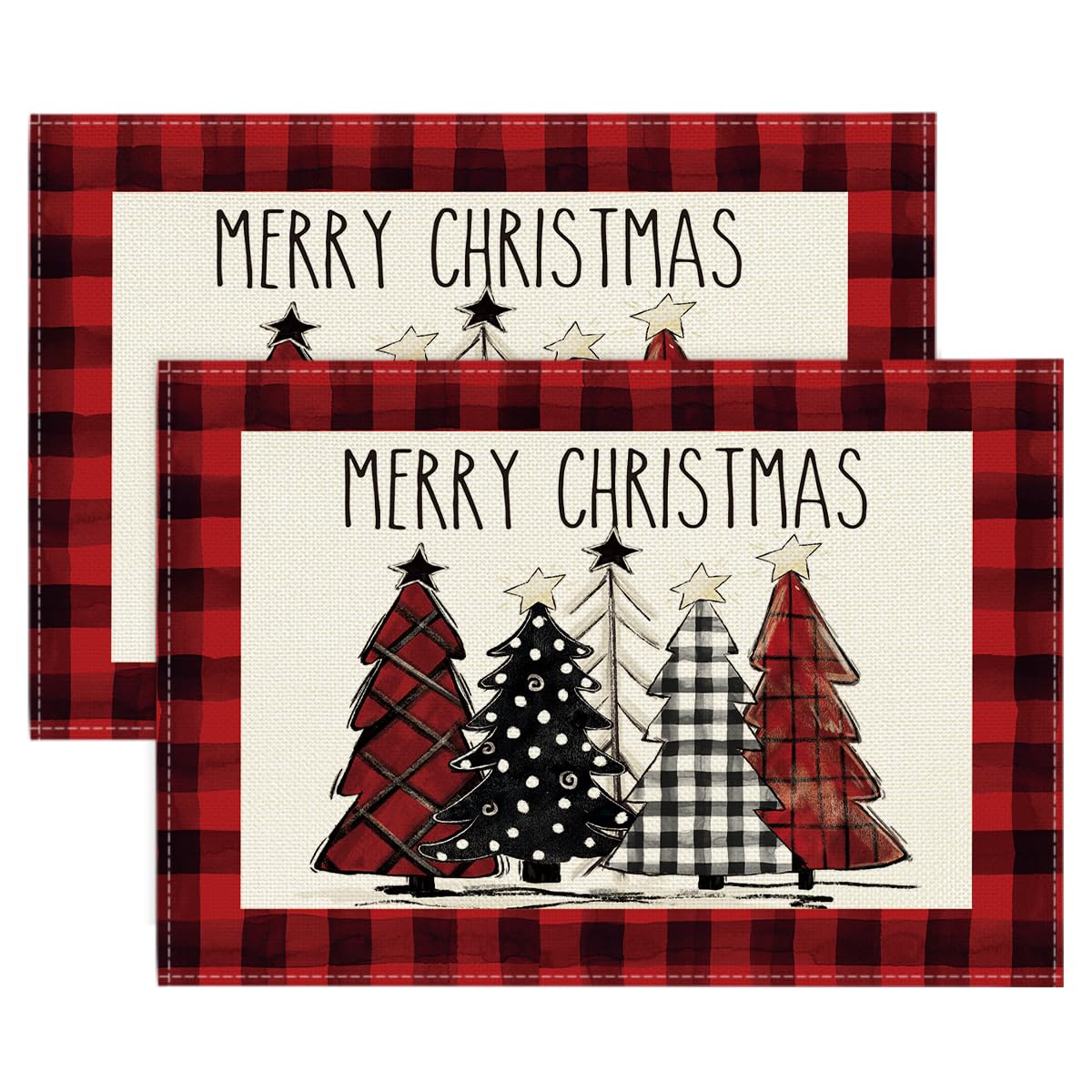 

Waterclor Buffalo Plaid Christmas Trees Placemats Set of 4, 12x18 Inch Winter Table Mats for Outdoor Home Party Kitchen Dining Decor 12 x 18 , Rectangular 2 Pcs