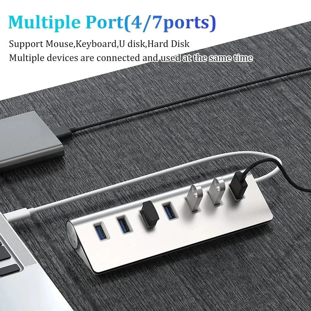 7 Ports Aluminum Alloy USB 3.0 HUB 5Gbps High Speed USB Docking Station USB HUB USB Splitter For Computer Laptop Macbook Pro