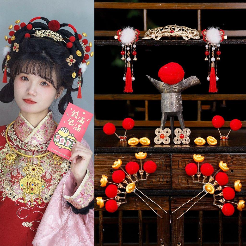 Ancient Hanfu Wig Accessory Set: Sweet Hair Bun with Tassel Flower Headdress for Women