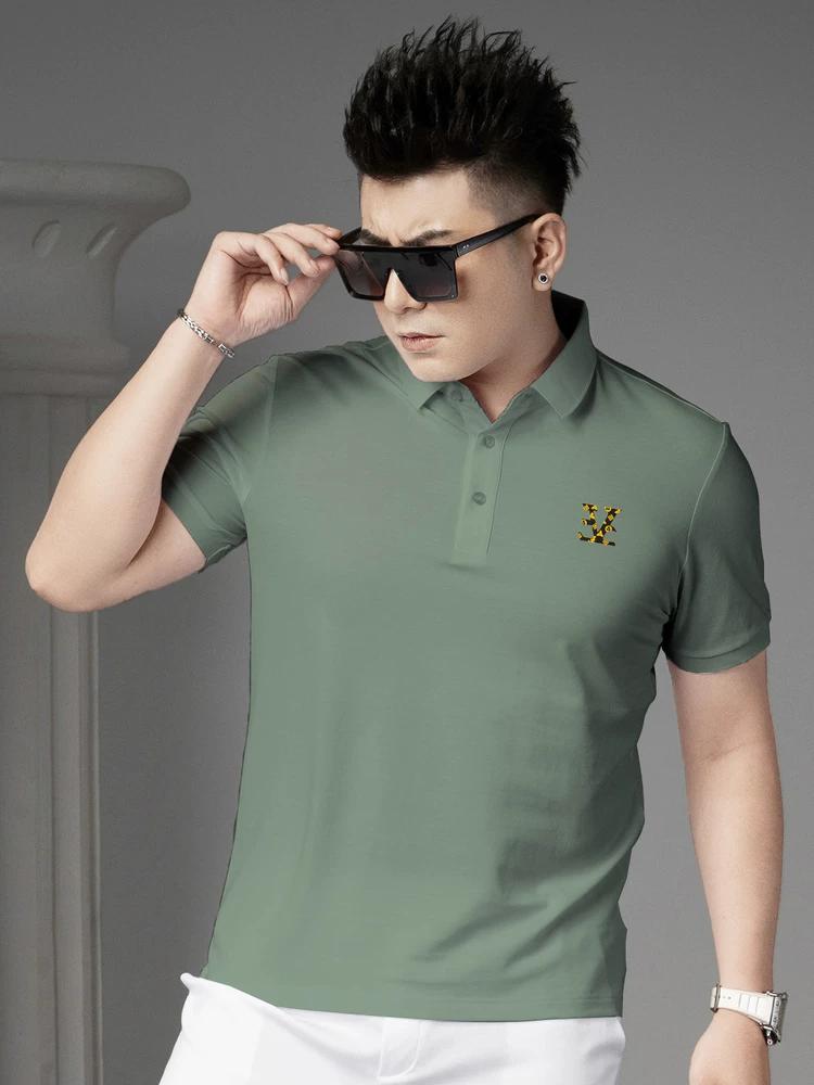 European Station 2025 Summer New Style Men's Trendy Printed Short Sleeve Polo Shirt Slim Fit Half Sleeve T-Shirt