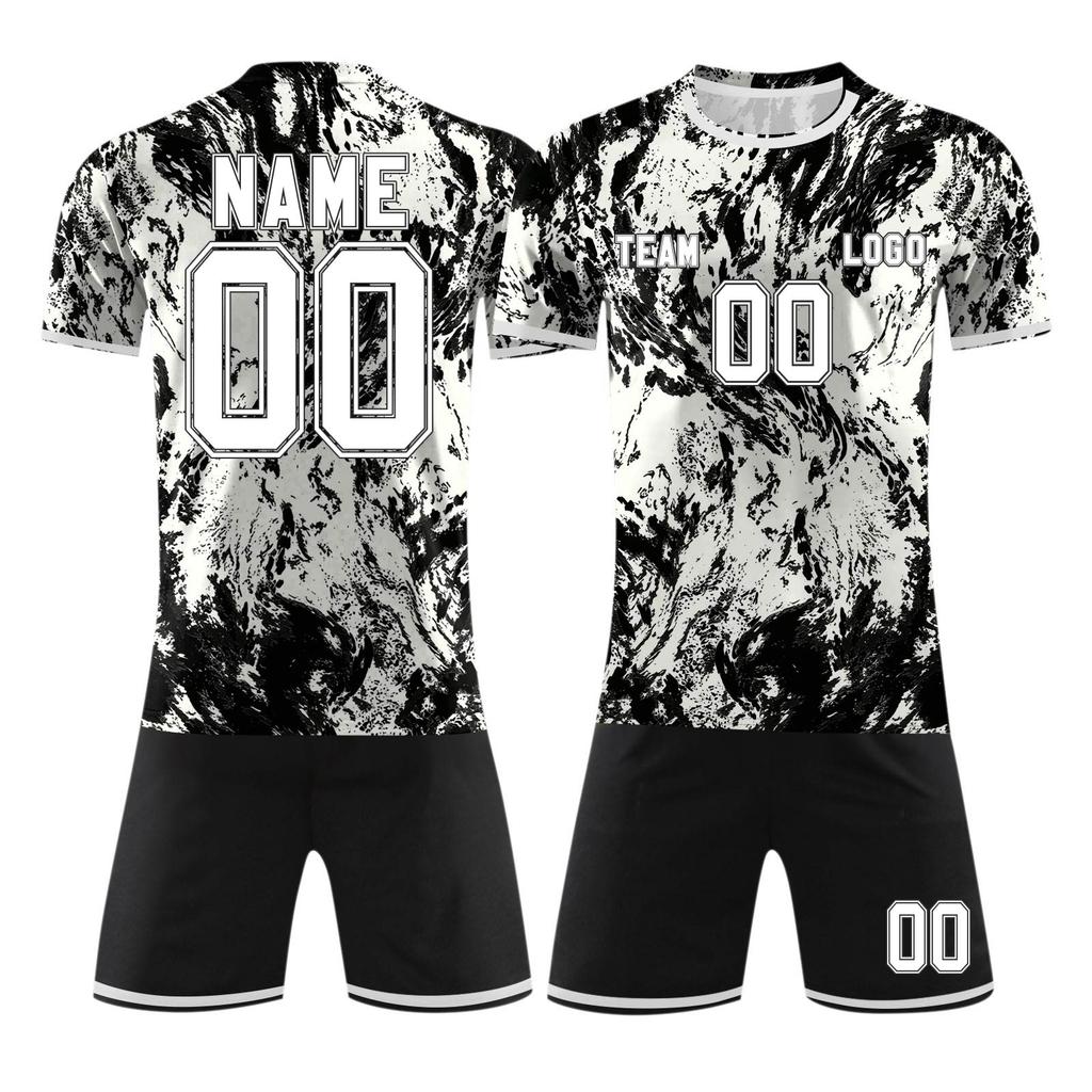 Customizable Two Piece Sports Jersey Set with Short Sleeve Top and Shorts for Team DIY Personalization Soccer Basketball Uniform
