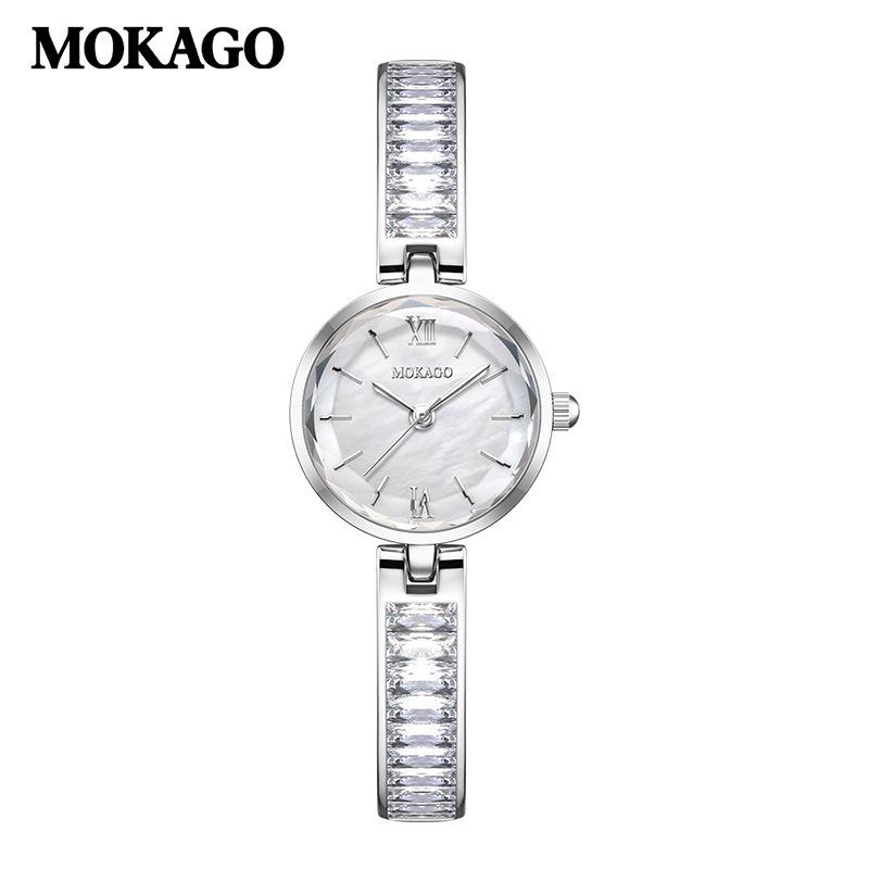 MOKAGO Elegant Diamond Copper Women s Waterproof Vintage Bracelet Watch with Mother-of-Pearl Dial